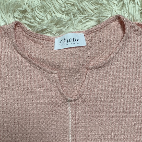 🎉HP🎉 Christie Jenny Boston Waffle Notch Collar Top 💗 Light Pink. - Picture 7 of 11